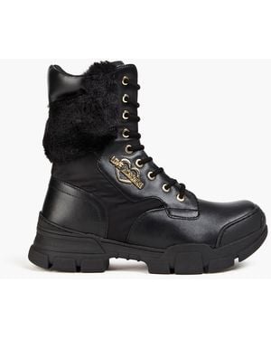 Love Moschino Faux Fur-trimmed Faux-leather Combat Boots - Black