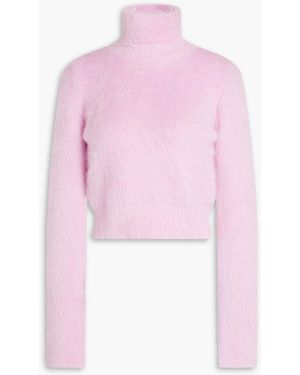 Rabanne Cropped Cutout Brushed Wool Turtleneck Sweater - Pink