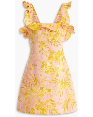 Zimmermann Ruffled Floral-Print Linen Mini Dress - Yellow