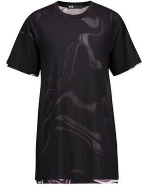Y-3 Adidas Originals Layered Mesh And Printed Cotton Jersey T-Shirt - Black