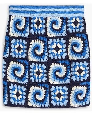 STAUD Brazing Crocheted Cotton Mini Skirt - Blue