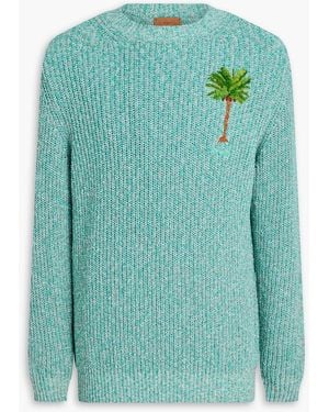 Alanui Embroidered Marled Cotton-Blend Jumper - Green
