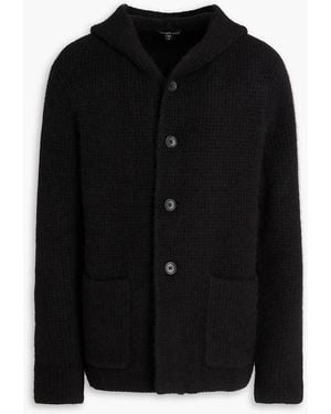 James Perse Hunky Waffle-Knit Hooded Cardigan - Black