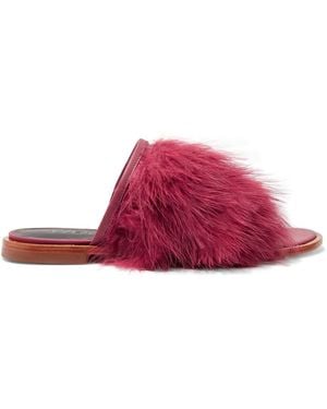 Tibi Jack Feather-Embellished Leather Slides - Red