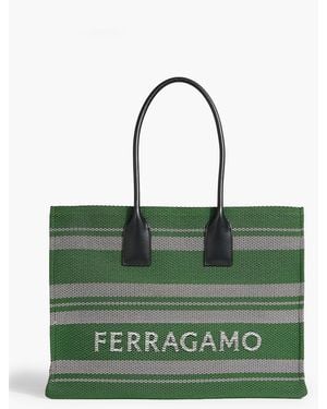 Ferragamo Leather-Trimmed Jacquard Tote - Green