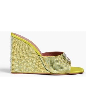 AMINA MUADDI Lupita Crystal-Embellished Satin Mules - Yellow
