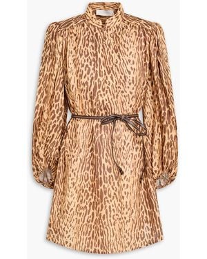Zimmermann Leopard-Print Linen Mini Dress - Natural