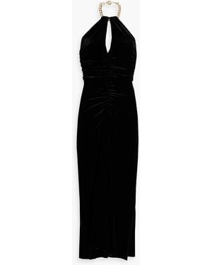 Veronica Beard Josette Chain-Embellished Velvet Halterneck Midi Dress - Black