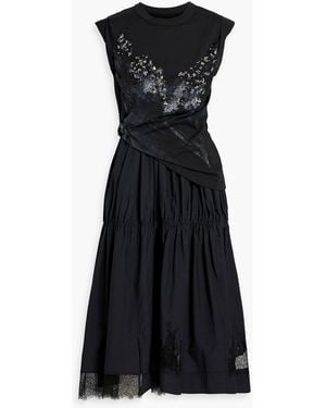 3.1 Phillip Lim Embellished Jersey-Paneled Tencel And Cotton-Blend Midi Dress - Black