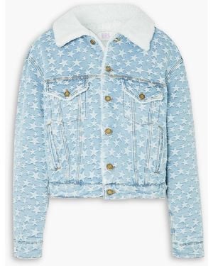 ERL Faux Shearling-trimmed Denim-jacquard Jacket - Blue