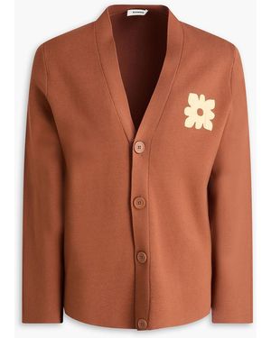 Sandro Floral-Appliquéd Stretch-Knit Cardigan - Brown