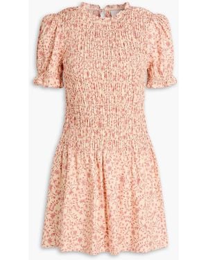 Reformation Leanna Shirred Floral-Print Cotton-Blend Mini Dress - Pink