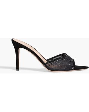 Gianvito Rossi Rania 85 Crystal-Embellished Suede-Trimmed Organza Mules - Black