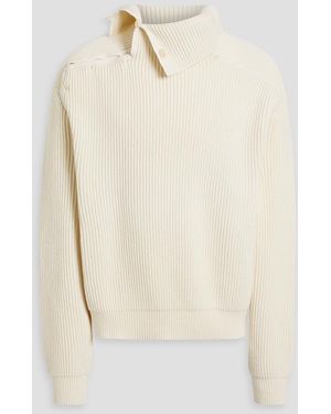 Jacquemus Vega Cutout Ribbed Wool-Blend Turtleneck Sweater - White