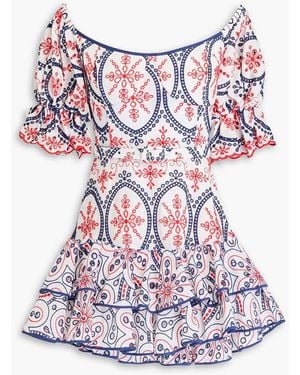 Charo Ruiz Ruffled Broderie Anglaise Cotton-Blend Mini Dress - Red