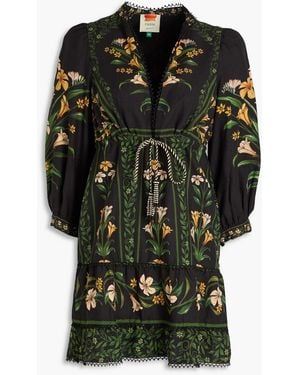 FARM Rio Floral-Print Linen-Blend Mini Dress - Black