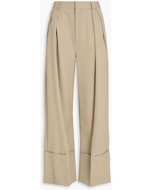 Victoria Beckham Pleated Wool-Crepe Wide-Leg Trousers - Natural