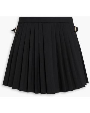 Sandro Skirt-effect Pleated Wool-blend Twill Shorts - Black