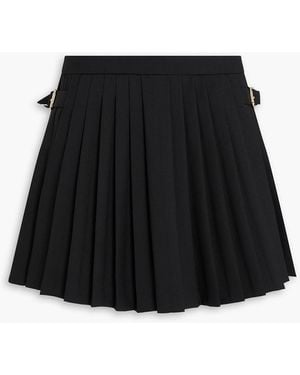Sandro Skirt-effect Pleated Wool-blend Twill Shorts - Black