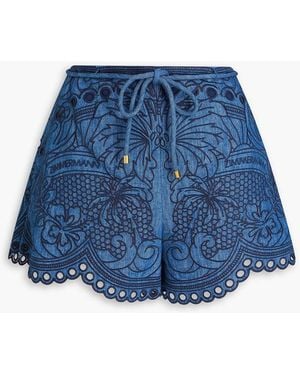 Zimmermann Embroidered Denim Shorts - Blue