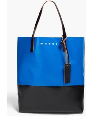 Marni Tribeca Leather-Trimmed Coated-Canvas Tote - Blue