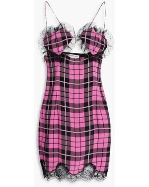 Alessandra Rich Lace-trimmed Checked Silk Crepe De Chine Mini Dress - White