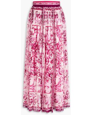Dolce & Gabbana Gathered Printed Silk-voile Maxi Skirt - Pink