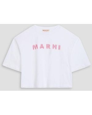 Marni Cropped Printed Cotton-Jersey T-Shirt - White