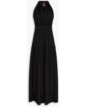Diane von Furstenberg Hugo Embellished Plissé-Crepe And Stretch-Jersey Maxi Dress - Black