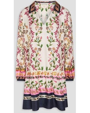 Saloni Jas Printed Silk-Twill Mini Dress - White