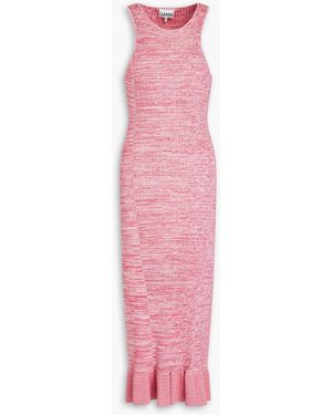 Ganni Marled Ribbed-knit Midi Dress - Pink