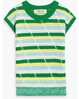 Diane von Furstenberg Casey Striped Pointelle-Knit Cotton Top - Green