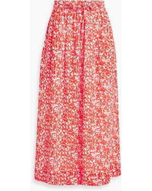 Ganni Printed Crepe Midi Skirt - Red