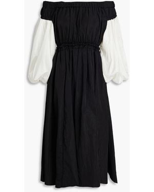 Rejina Pyo Lydia Off-the-shoulder Silk-satin And Taffeta Midi Dress - Black