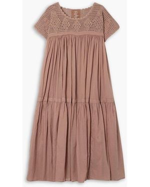 Yvonne S Wind Crochet-trimmed Cotton-voile Midi Dress - Brown
