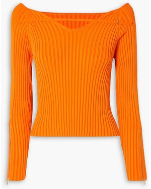 Jacquemus Oro Off-the-shoulder Cutout Ribbed-knit Top - Orange