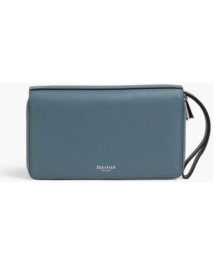 Serapian Textured-leather Travel Wallet - Blue