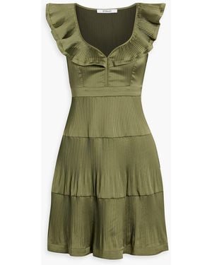 10 Crosby Derek Lam Persis Ruffled Pleated Satin-crepe Mini Dress - Green
