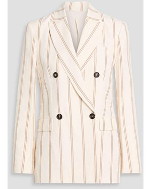 Brunello Cucinelli Double-Breasted Striped Linen And Cotton-Blend Blazer - Natural