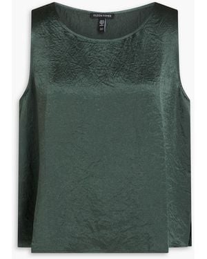 Eileen Fisher Crinkled-Satin Top - Green