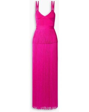 Hervé Léger Tiered Fringed -bandage Gown - Pink