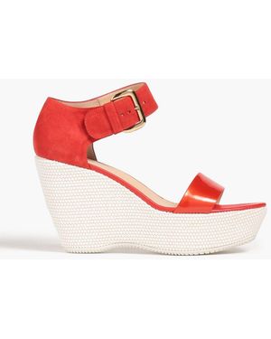 Hogan Suede-paneled Glossed Leather Wedge Sandals - Pink