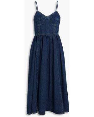 Sandro Rickrack-Trimmed Denim Midi Dress - Blue
