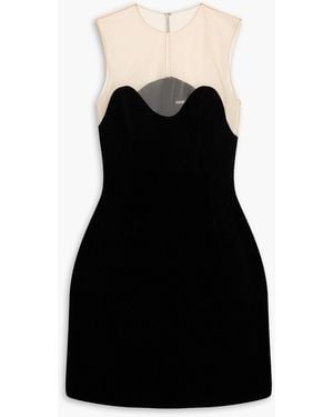 David Koma Tulle-Paneled Velvet Mini Dress - Black
