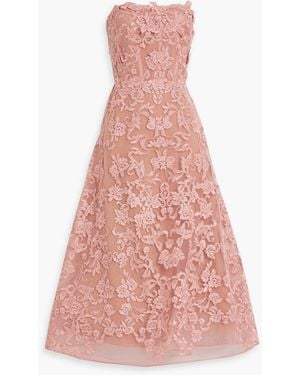 Marchesa Corded Lace Long Sleeve Cocktail Dress in White | Lyst