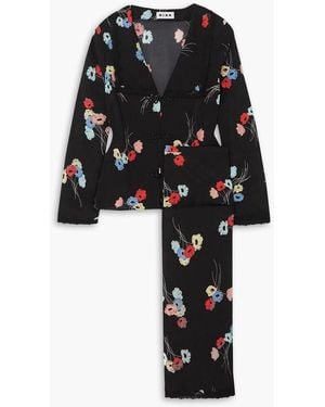 RIXO London Marta Belted Floral-print Crepe Robe - Black