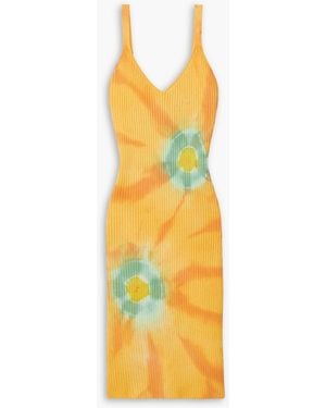The Elder Statesman Ecliptic Tie-dyed Cotton And Cashmere-blend Dress - Yellow