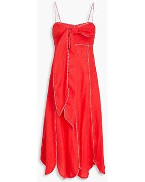 FARM Rio Linen Midi Dress - Red