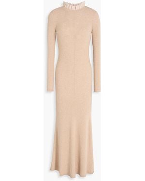 Sandro Ruffled Ribbed-knit Maxi Dress - Natural