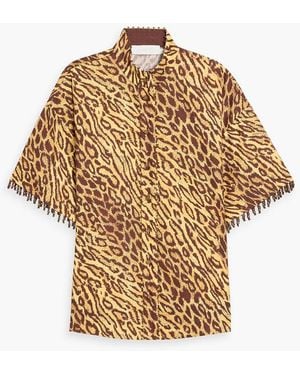 Zimmermann Embellished Leopard-Print Cotton-Poplin Shirt - Metallic